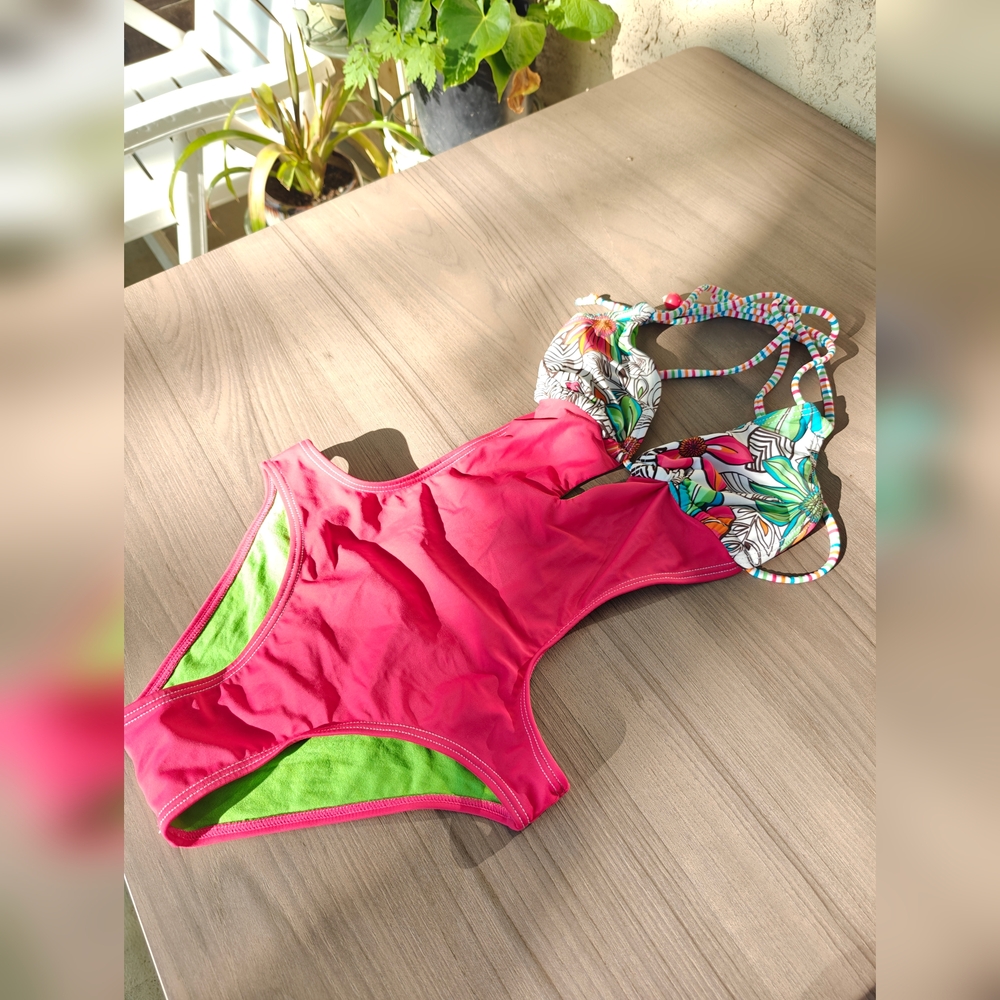 Ocean Pacific Vibrant Pink and Green Swimsuit